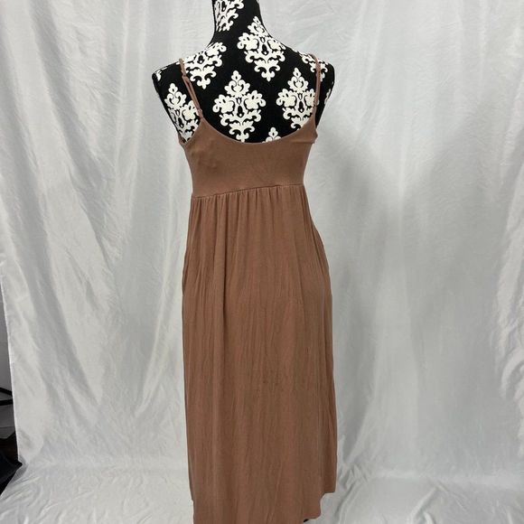 Tan/Brown Casual Midi Dress with Pockets - Picture 6 of 7